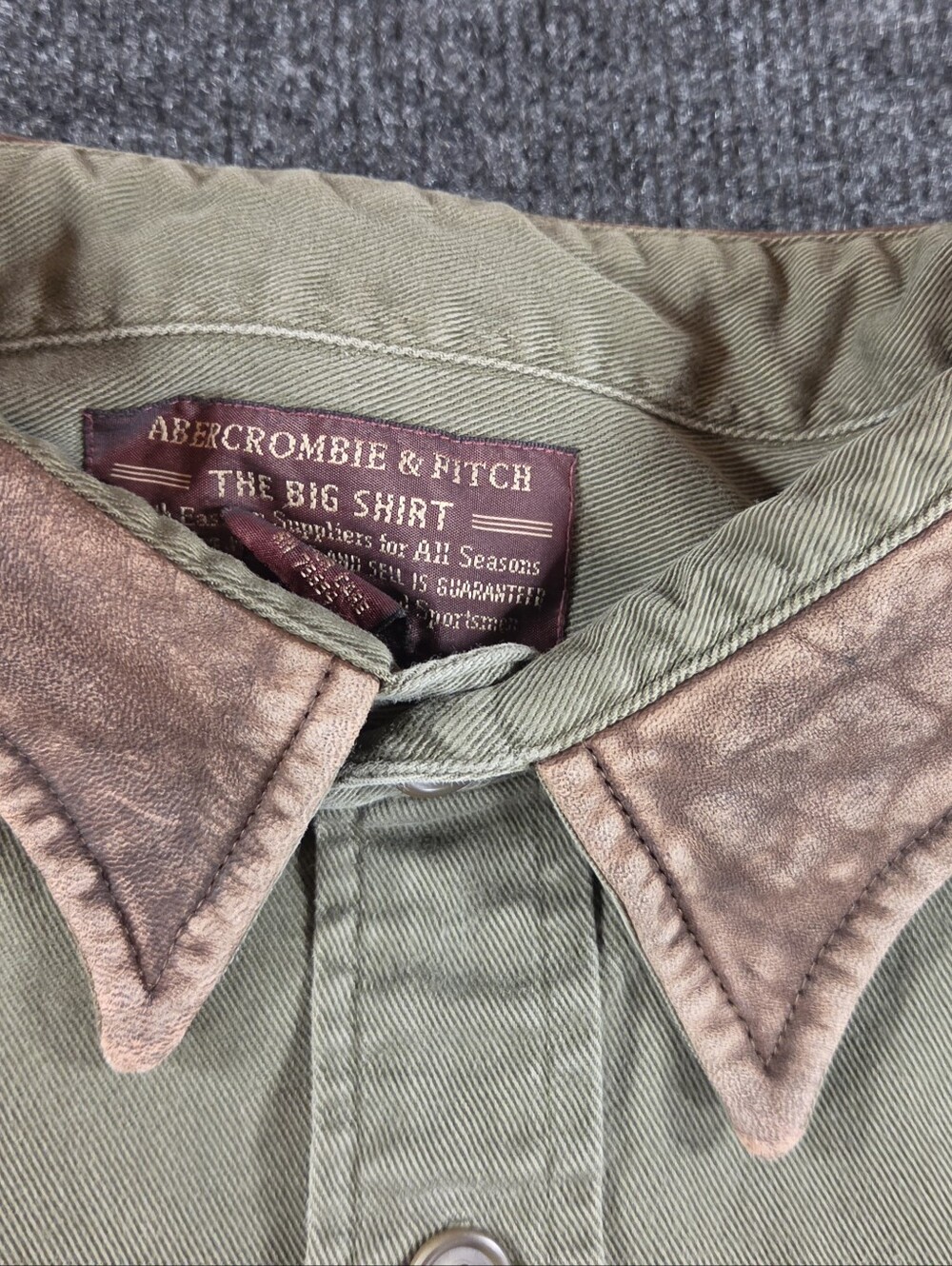 Vintage Abercrombie & Fitch Olive Green Shirt Jacket with Brown Leather